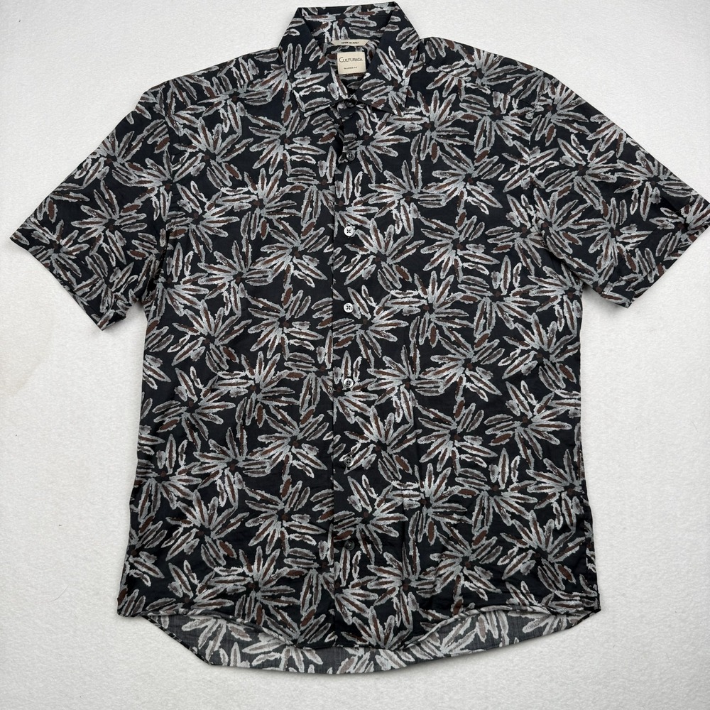 Culturata Shirt Mens Medium Black Floral Short Sleeve Made In Italy Tailored Fit